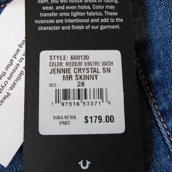 True Religion Jennie Curvy Jeans Women's Size 28x29 Blue Denim Rhinestone Pocket - Picture 12 of 14